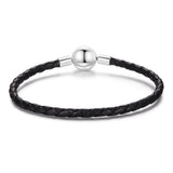 925 Sterling Silver Leather Rope Bracelet 17cm for Men