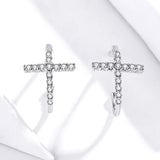 S925 Sterling Silver Earrings with Pavé Set CZ in Platinum Finish