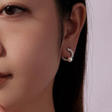 925 Sterling Silver White Gold Plated 1.6cm Hoop Earrings with Synthetic Pearl for Women
