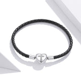 925 Sterling Silver Leather 17cm Bracelet with Oxidized CZ for Women