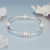 925 Sterling Silver Shell Pearl Stretchable Bracelet for Women