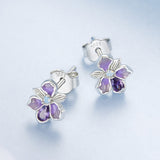 925 Sterling Silver Earrings with Nano Opal Stone and CZ, White Gold Plated, 0.7cm, for Women