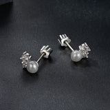 925 Sterling Silver 0.1 Carat Moissanite and Pearl Earrings for Women