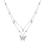 925 Sterling Silver Butterfly Necklace with Pavé Setting CZ, 40cm Length for Women