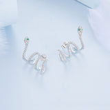 925 Sterling Silver Earrings with Plated Platinum and Pavé Setting CZ, 1.5x2.2cm for Women
