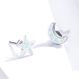 925 Sterling Silver Opal Earrings for Women - Star & Moon Design