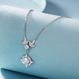 925 Sterling Silver Moissanite Pendant Necklace with Pavé Setting in White Gold - 40+5cm for Women