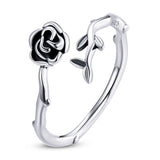 925 Sterling Silver & Oxidized Silver 0.15 cm Width Rose Ring for Women