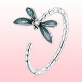925 Sterling Silver Dragonfly Ring with Enamel & CZ for Women