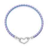 925 Sterling Silver White Gold Plated 17cm Heart Hand Rope Bracelet for Women