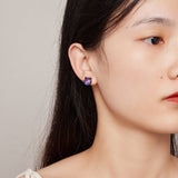 925 Sterling Silver Earrings with Pavé CZ and Transparent Glass in Black Gold, 1.0*1.2cm, for Women