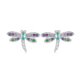925 Sterling Silver Earrings with Pavé CZ and Transparent Glass