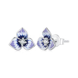 925 Sterling Silver Enamel CZ Earrings 8mm x 10mm for women