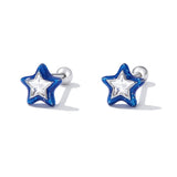 925 Sterling Silver Enamel CZ Stud Earrings in Platinum Plating