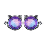 925 Sterling Silver Earrings with Pavé CZ and Transparent Glass in Black Gold, 1.0*1.2cm, for Women
