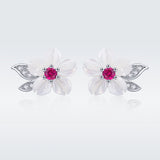 925 Sterling Silver Earrings with Pavé Setting CZ and High-Quality Nacre