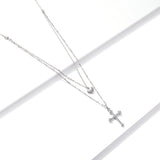 925 Sterling Silver Adjustable Platinum Plated Necklace with CZ - 1.4cm for Women