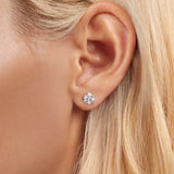 925 Sterling Silver Earrings with Pavé Setting CZ and White Gold Plating, 0.8cm for Women