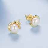 925 Sterling Silver Freshwater Pearl Gold Plated Earrings