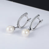 925 Sterling Silver Freshwater Pearl Earrings with Pavé Setting CZ for Women