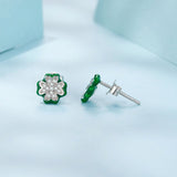 925 Sterling Silver Earrings with Pavé Set CZ & White Gold Plating, 0.75cm for Women