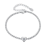 925 Sterling Silver Moissanite Heart Bracelet for Women - Silver - 15+6cm Length, 0.3cm Thickness