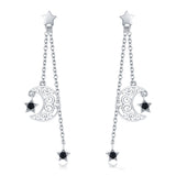 925 Sterling Silver Earrings with Plated Platinum and CZ - 4.4 x 1.0 cm for Women