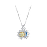 925 Sterling Silver Necklace with Transparent Glass and Pavé Setting CZ - Length 450mm