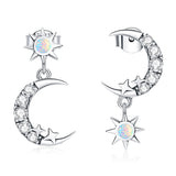 925 Sterling Silver Earrings with Translucent Opal and CZ in Oxidized Finish