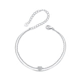 925 Sterling Silver White Gold Plated Heart-Shaped Bracelet with CZ, Length 150+60mm