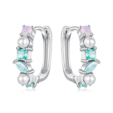 925 Sterling Silver Earrings with Nano Opal, Shell Pearl and Glass, 1.4cm for Women