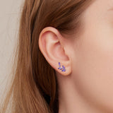 925 Sterling Silver Earrings with CZ and Oxidized Finish - 1.3*0.6cm