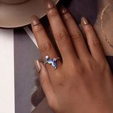 925 Sterling Silver Enamel Opal Ring with Pavé Setting for Women