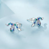 925 Sterling Silver Earrings with Pavé Setting CZ, 7x15mm, Plated Platinum for Women