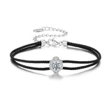 925 Sterling Silver White Gold Plated Round Moissanite 15+6cm Cotton Cord Bracelet for Women