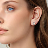 925 Sterling Silver Earrings for Women with Transparent Glass, 1.0*0.9cm