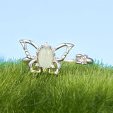 925 Sterling Silver & Natural Jade Pavé Setting Ring for Women