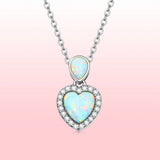 925 Sterling Silver Genuine Translucent Opal Necklace with CZ for Women