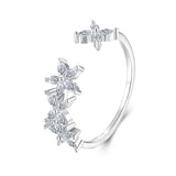 925 Sterling Silver White Gold Plated Pavé Setting CZ Flower Ring for Women