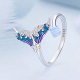 925 Sterling Silver Enamel Opal Ring with Pavé Setting for Women