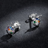 925 Sterling Silver Earrings with Oxidized Finish and Pavé Setting CZ