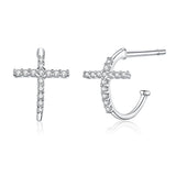 S925 Sterling Silver Earrings with Pavé Set CZ in Platinum Finish