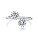 925 Sterling Silver Snowflake Ring with Pavé CZ in White Gold for Women