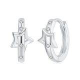 925 Sterling Silver & White Gold Earrings with Pavé Setting CZ - 12x6mm for Women