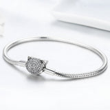 925 Sterling Silver Bracelet with Cat Head Charm, 17cm for Women
