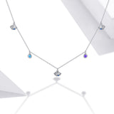 925 Sterling Silver Adjustable Necklace with Scallop Design and Pavé Setting CZ