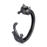 S925 Sterling Silver Plated Black Gold Cat-themed Ring for Women