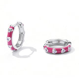 925 Sterling Silver Enamel CZ Earrings for Women, 1.2*0.3cm, Platinum Plated