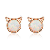 925 Sterling Silver Plated Rose Gold Opal Earrings 0.8cm for Women