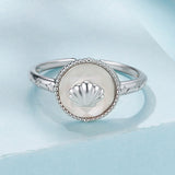 925 Sterling Silver White Gold-Plated Ring with Nacre Pendant - Style E for Women